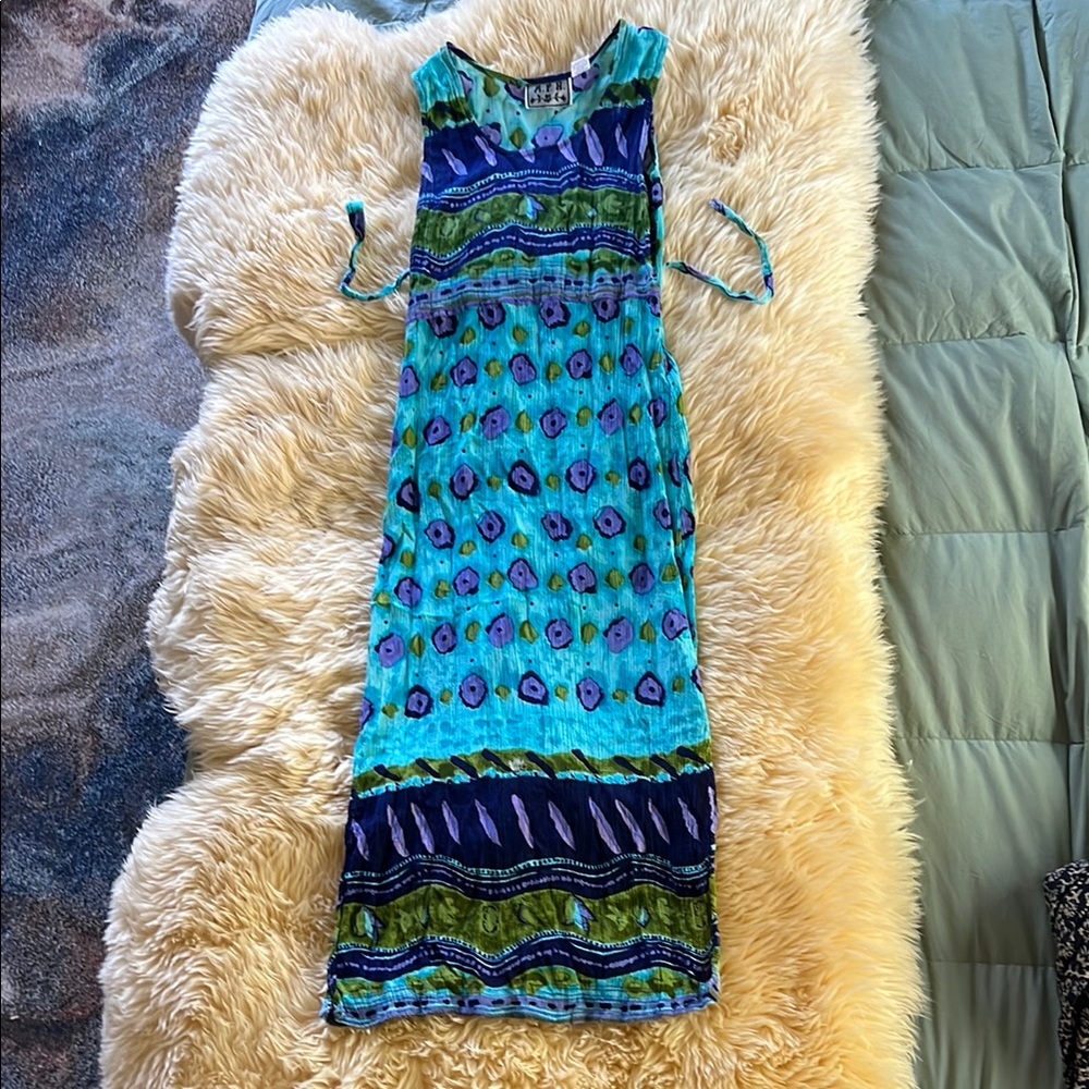 Vibrant Blue and Green Sleeveless Dress (VTG)